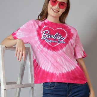 Barbie Relaxed Fit Round Neck Pink Tshirt For Women