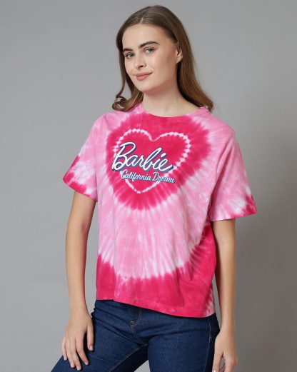 Barbie Relaxed Fit Round Neck Pink Tshirt For Women - Image 2