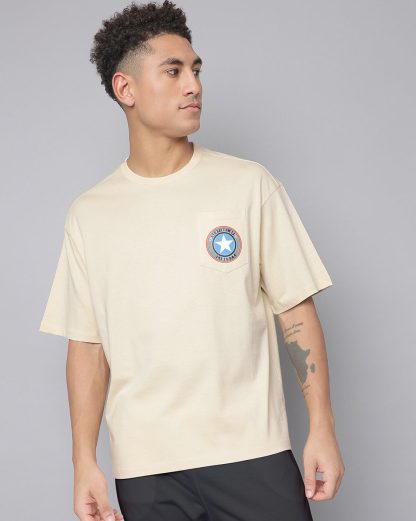Captain America Beige Oversized Tshirt Men - Image 3