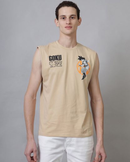 Dragon Ball Z Regular Fit Round Neck Beige Muscle-T For Young Men - Image 2