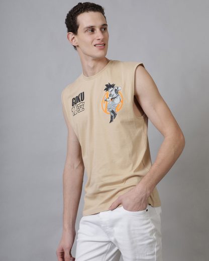 Dragon Ball Z Regular Fit Round Neck Beige Muscle-T For Young Men - Image 3