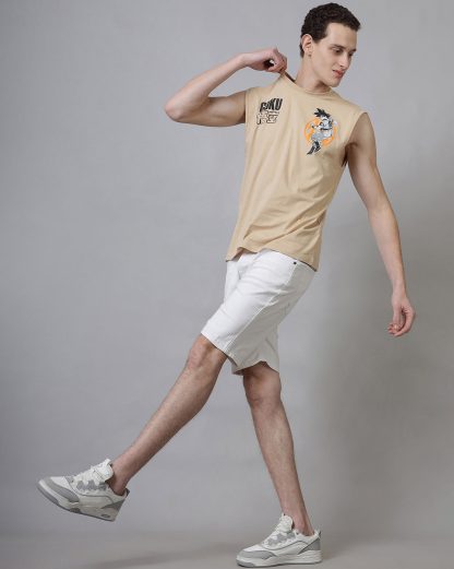 Dragon Ball Z Regular Fit Round Neck Beige Muscle-T For Young Men - Image 4