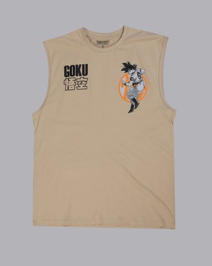 Dragon Ball Z Regular Fit Round Neck Beige Muscle-T For Young Men - Image 5
