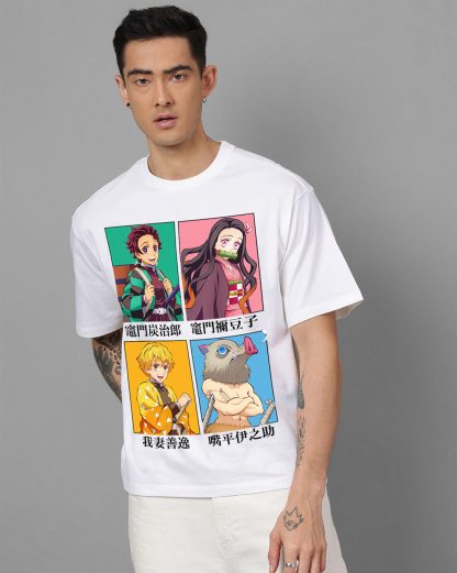 Demon Slayer White Oversized Tshirt Men