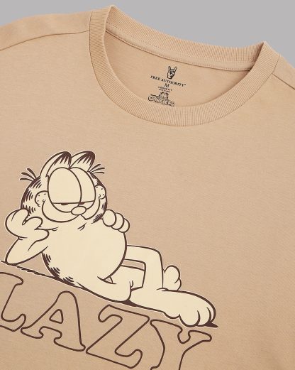 Garfield Lazy Beige Oversized Tshirt Men - Image 2