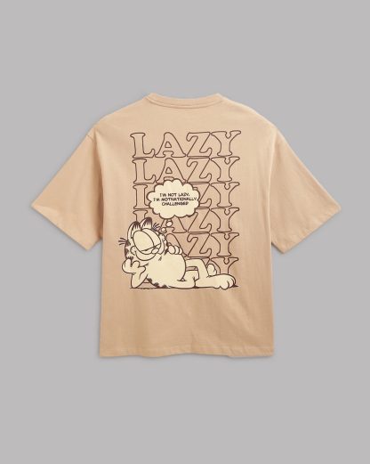 Garfield Lazy Beige Oversized Tshirt Men - Image 7