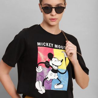 Mickey Mouse Black Regular Fit Tshirt Women