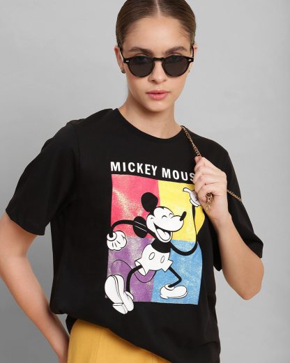 Mickey Mouse Black Regular Fit Tshirt Women