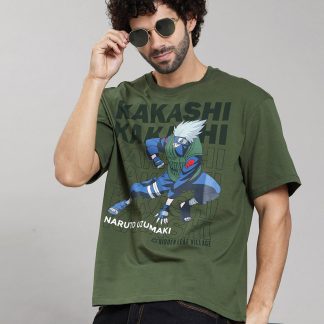 Naruto Kakashi Olive Oversized Tshirt Men