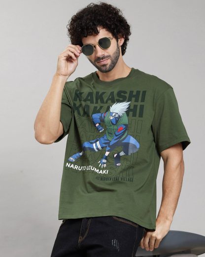 Naruto Kakashi Olive Oversized Tshirt Men