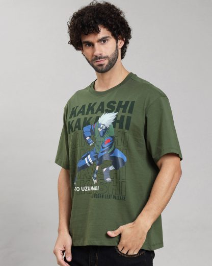 Naruto Kakashi Olive Oversized Tshirt Men - Image 2