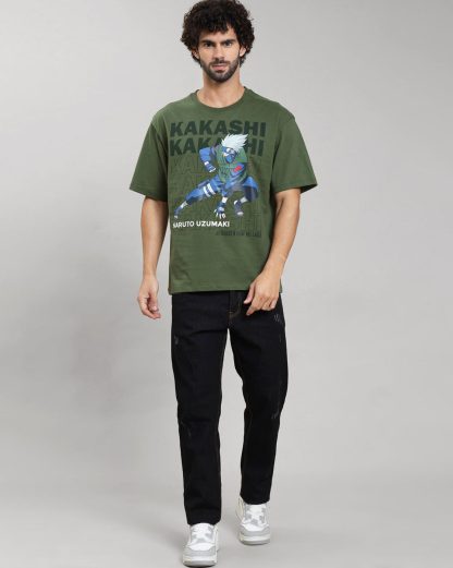 Naruto Kakashi Olive Oversized Tshirt Men - Image 4