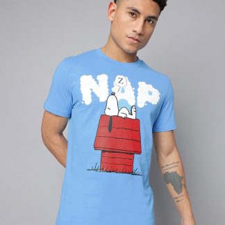 Snoopy Regular Fit Blue Tshirt Men