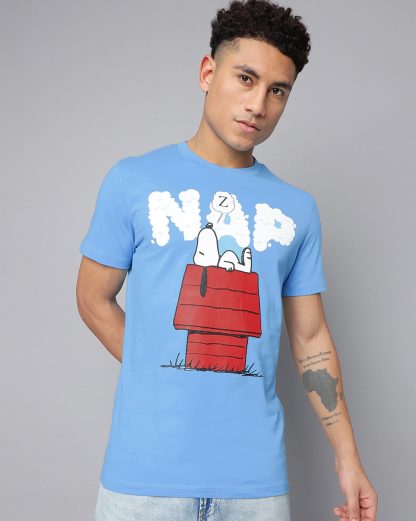 Snoopy Regular Fit Blue Tshirt Men