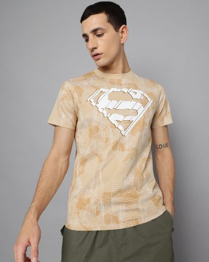 Superman Beige Regular Fit Tshirt Men