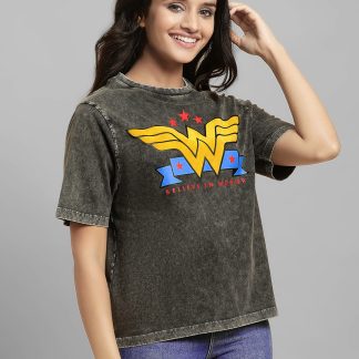 Wonder Woman Relaxed Fit Grey Tshirt For Women