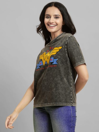 Wonder Woman Relaxed Fit Grey Tshirt For Women - Image 3