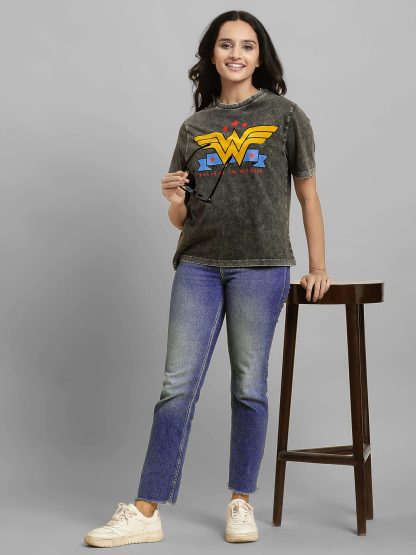 Wonder Woman Relaxed Fit Grey Tshirt For Women - Image 4