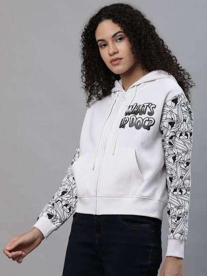Looney Tunes White Hoodie Jacket Women - Image 3