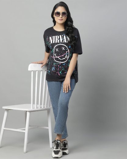 Nirvana Printed Oversized Fit Tshirt For Women - Image 5
