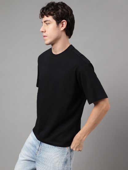 Solid Black Oversized Tshirt For Men - Image 3