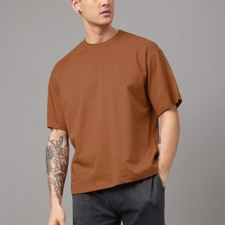 Solid Brown Oversized Tshirt For Men