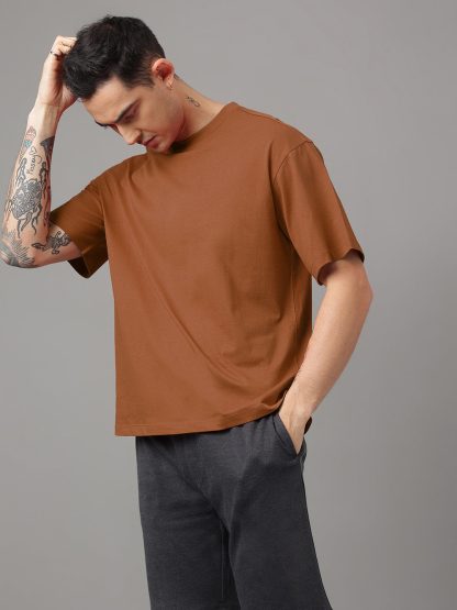 Solid Brown Oversized Tshirt For Men - Image 3